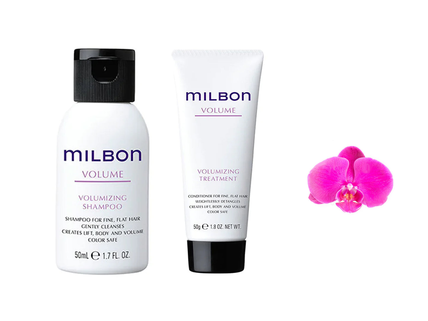 Milbon volume volumizing shampoo 1.7 oz & volumizing treatment 1.8 oz